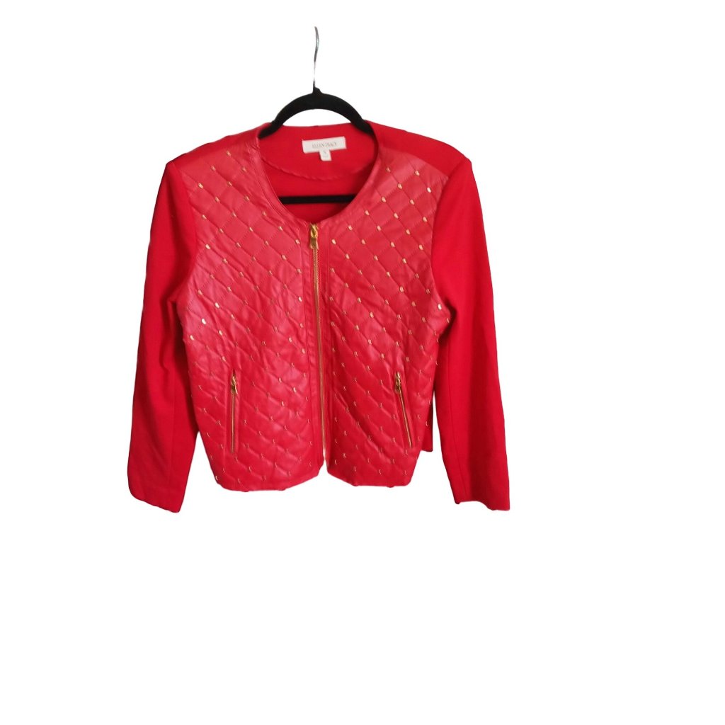 Ellen Tracy Women's Quilted Leather Zip Up Jacket Red Size S